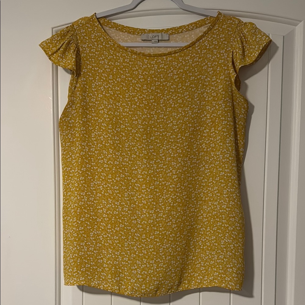 LOFT Yellow Flutter Sleeve Ruffled Blouse